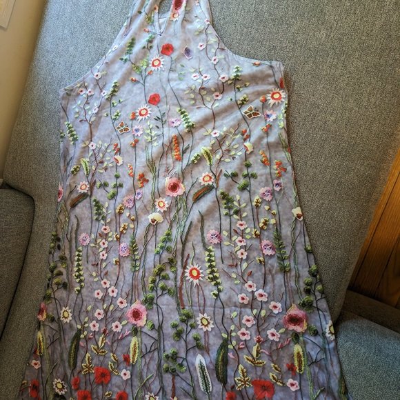 Duefe Floral Print Gray Sleeveless High Halter Sheath Mini Dress - Picture 3 of 3